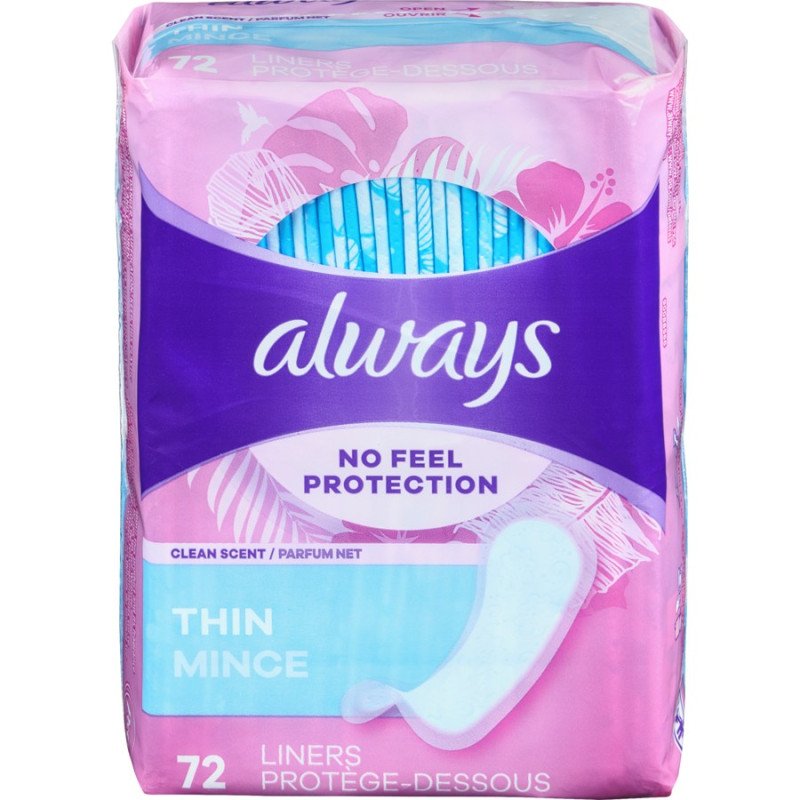 Always No Feel Protection Thin Liners Regular Clean Scent 72’s