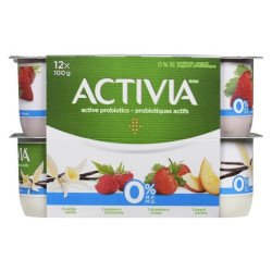 Danone Activia Yogurt Vanilla Raspberry Strawberry Peach 0%  Fat 12 x 100 g