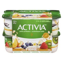 Danone Activia Yogurt Fibre Peach-Cereals Blueberry-Cereals Vanilla-Cereals Strawberry-Kiwi-Cereals 12 x 95 g