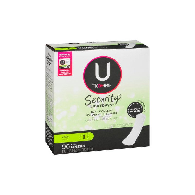 U by Kotex Security Lightdays Liners Long Unscented 96's