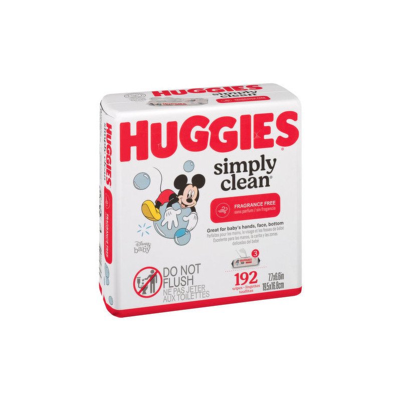 Huggies Simply Clean Fragrance Free Baby Wipes 3 x 64’s 192’s