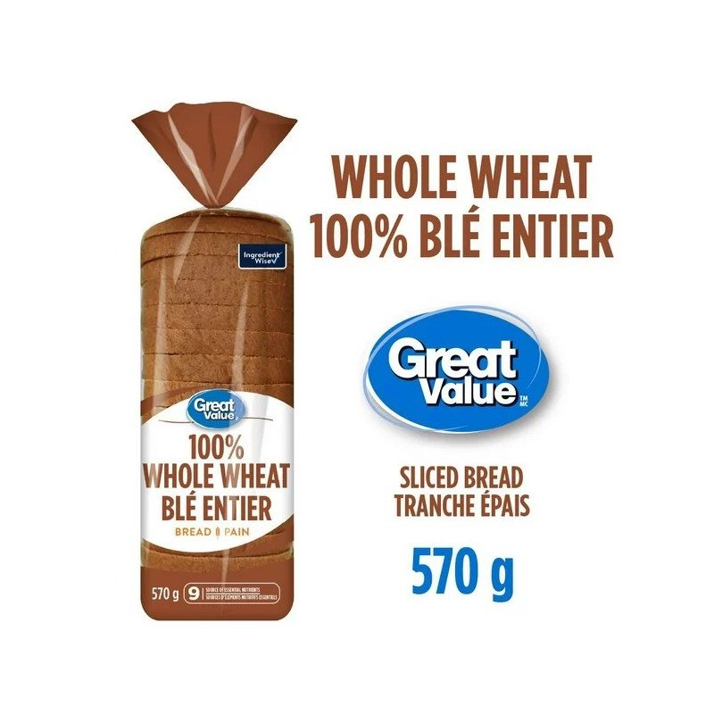 Great Value 100% Whole Wheat Bread 570 g