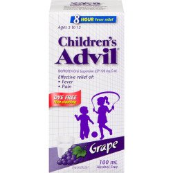 Children's Advil Ibuprofen Oral Suspension Grape Dye Free 100 ml