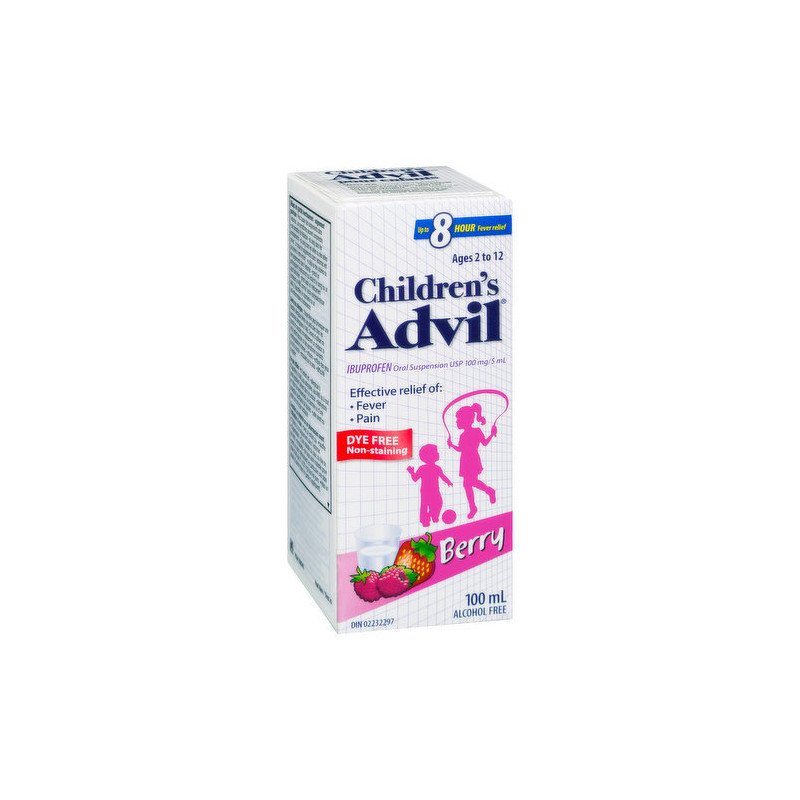 Children's Advil Ibuprofen Oral Suspension Berry Dye Free 100 ml