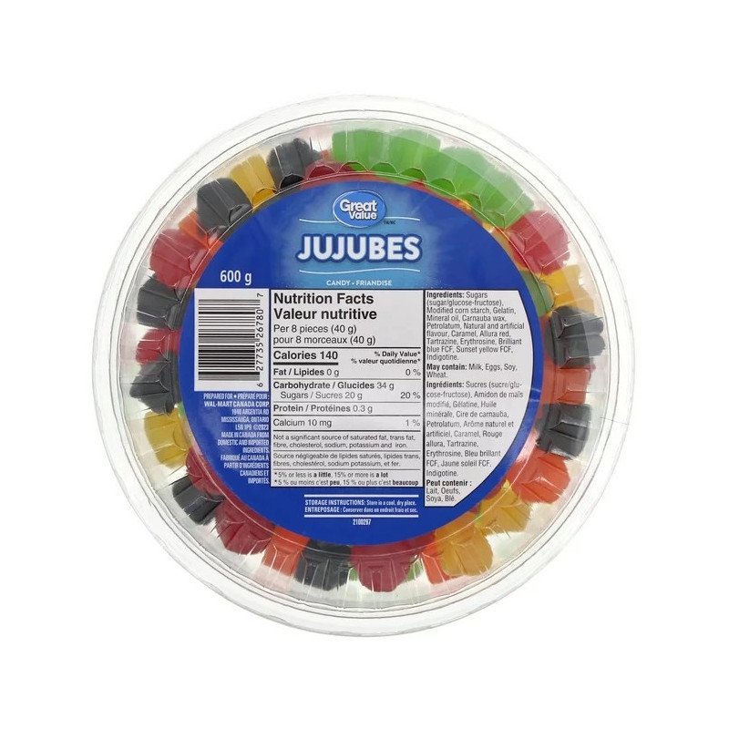 Great Value Jujubes Candy Tub 600 g