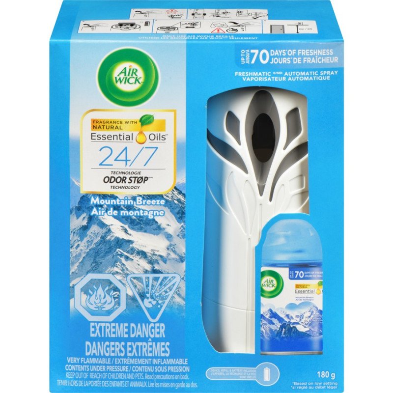 Air Wick Essential Oils Air Freshener Kit Mountain Breeze 1 Sprayer 1 Refill