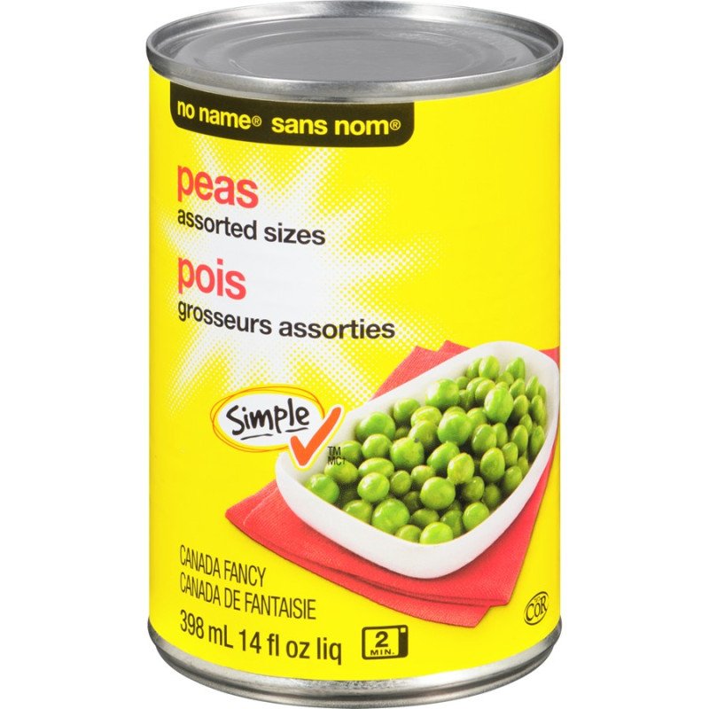 No Name Assorted Sizes Peas 398 ml