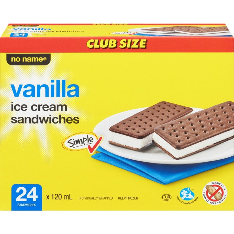 No Name Ice Cream Sandwiches Vanilla 24 x 120 ml