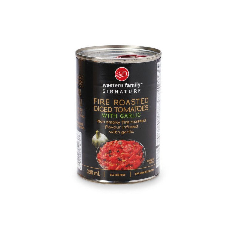 Western Family Fire Roasted Diced Tomatoes with Garlic 398 ml