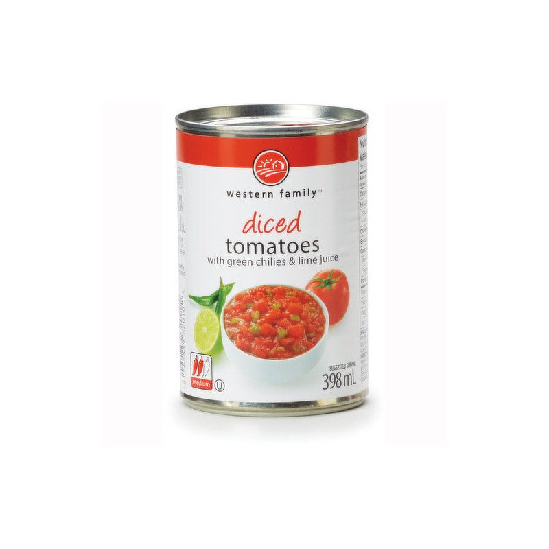 Western Family Diced Tomatoes with Green Chilies & Lime Juice 398 ml