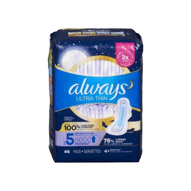 Always Ultra Thin Pads Size 5 Extra Heavy Overnight with Wings 46’s