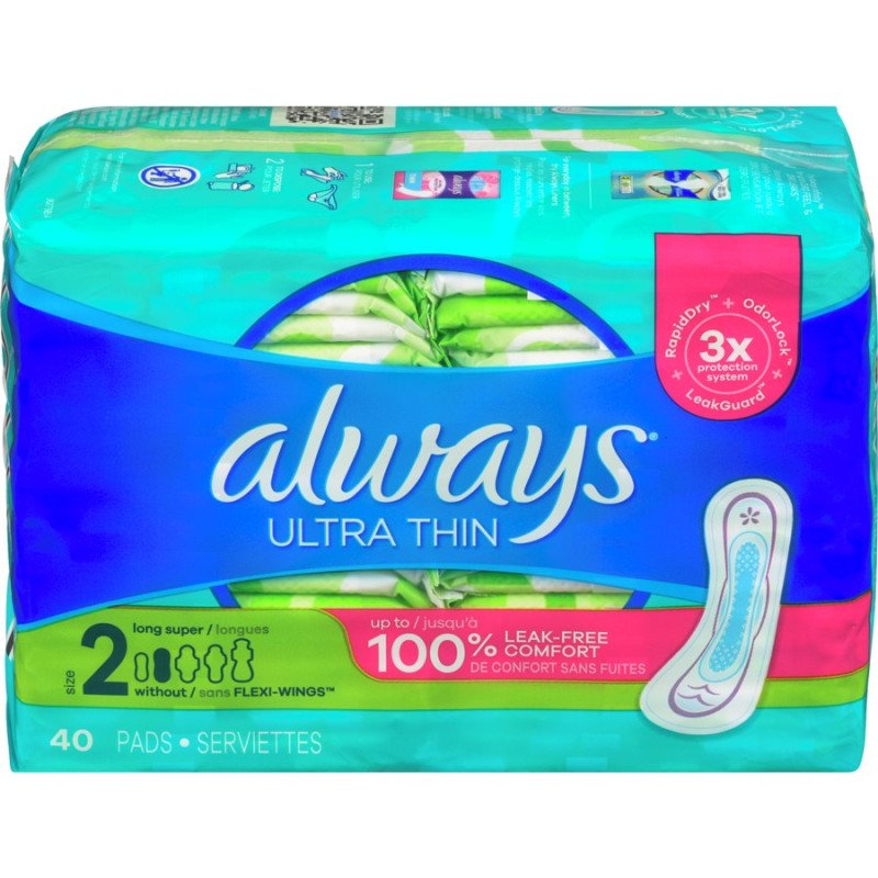 Always Ultra Thin 2 Long Super Pads no Wings 40's