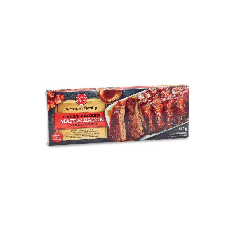 Western Family Fully Cooked Maple Bacon Pork Back Ribs 610 g