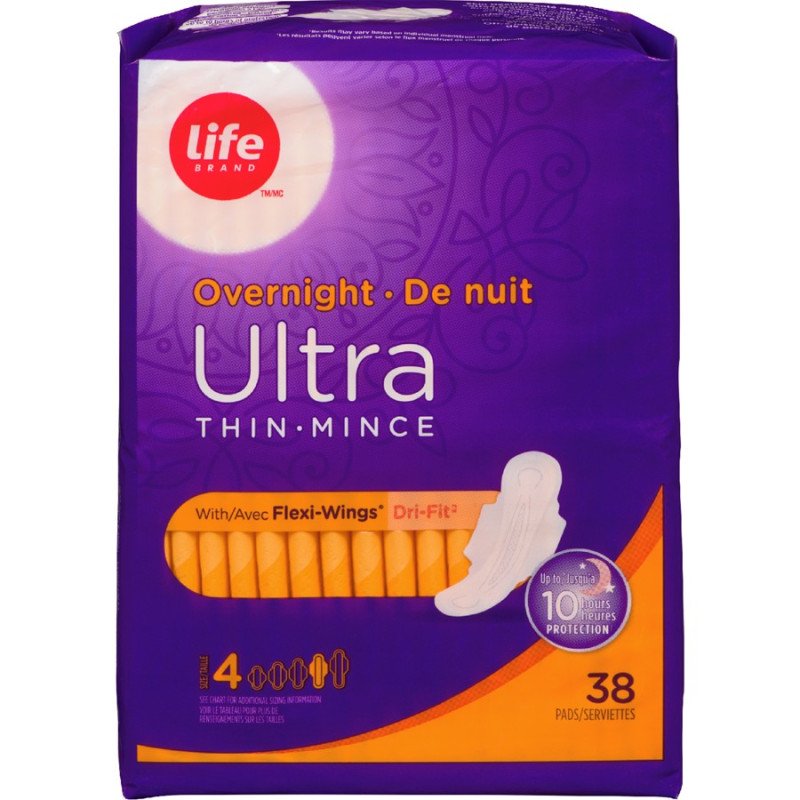 Life Brand Overnight Ultra Thin Pads With Wings 4 38’s
