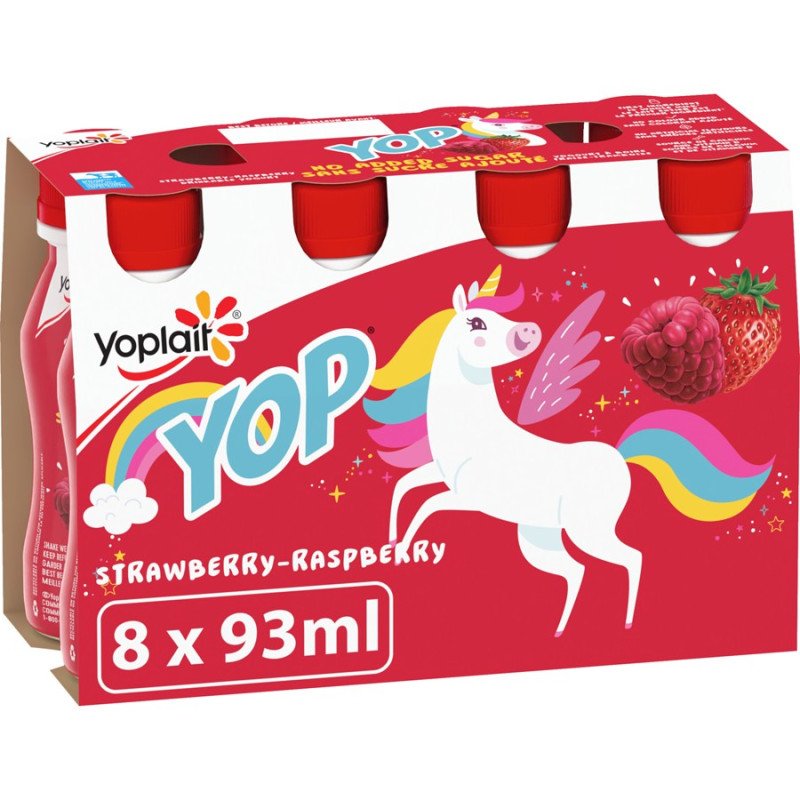 Yoplait Drinkable Yogurt Strawberry Raspberry No Added Sugar 8 x 93 ml