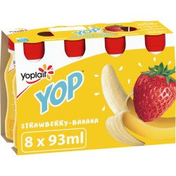 Yoplait Drinkable Yogurt Strawberry Banana No Added Sugar 8 x 93 ml