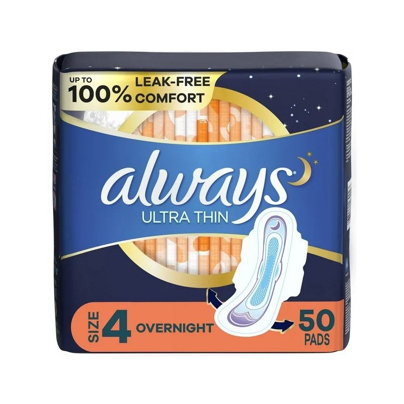 Always Ultra Thin Pads Size 4 Overnight with Wings 50’s