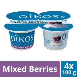 Oikos Greek Yogurt 30% Less Sugar Mixed Berry 0% 4 x 100 g