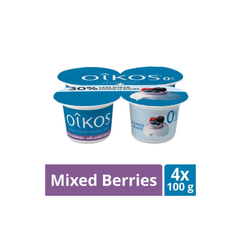 Oikos Greek Yogurt 30% Less Sugar Mixed Berry 0% 4 x 100 g