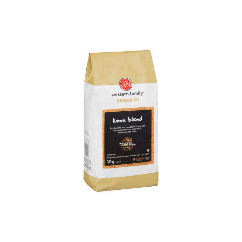 Western Family Grab N’Go Kona Blend Whole Bean Coffee 900 g