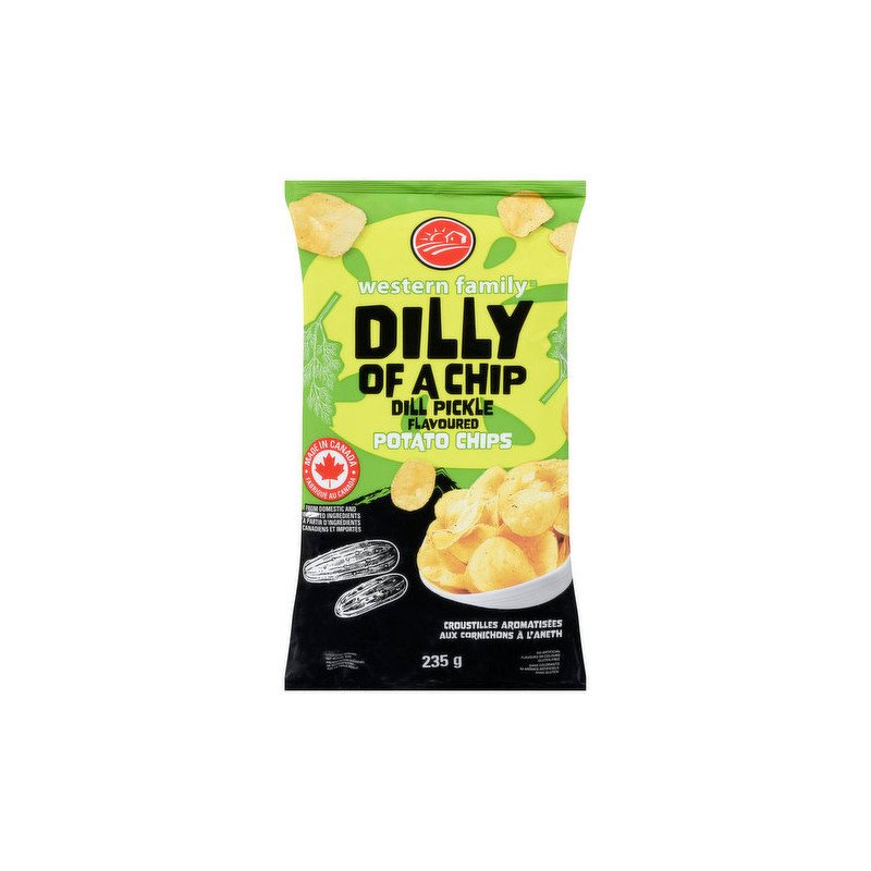 Western Family Dilly of a Chip Dill Pickle Flavoured Potato Chips 235 g