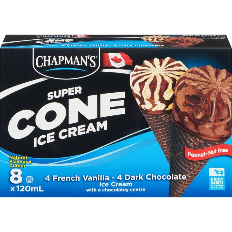 Chapman's Super Cone Ice Cream French Vanilla & Dark Chocolate 8 x 120 ml