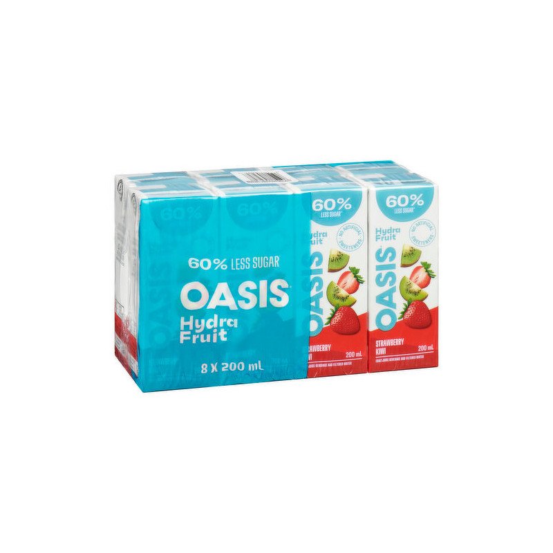 Oasis Hydra Fruit 60% Less Sugar Strawberry Kiwi 8 x 200 ml