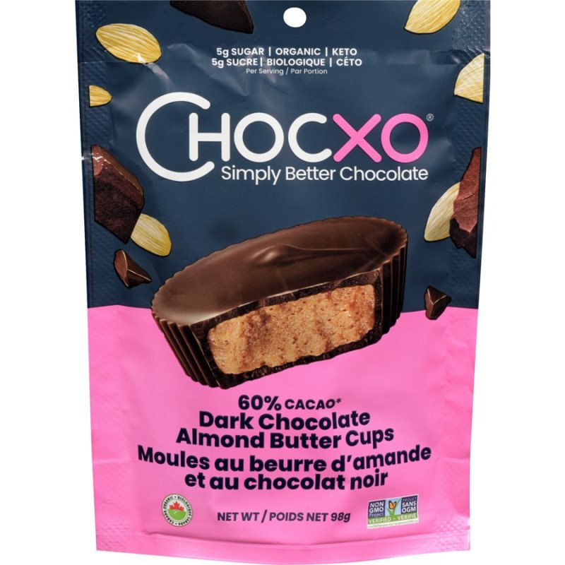 ChocXO Organic 60% Cacao Dark Chocolate Almond Butter Cups 98 g