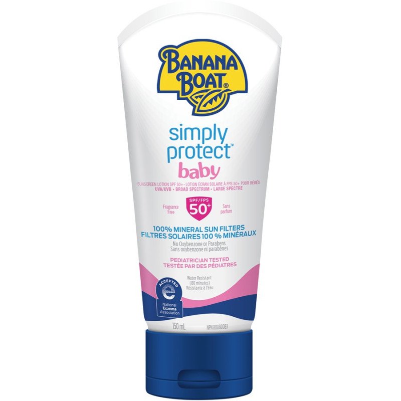 Banana Boat Simply Protect Baby SPF 50+ Sunscreen Lotion 100% Mineral Sun Filters 150 ml