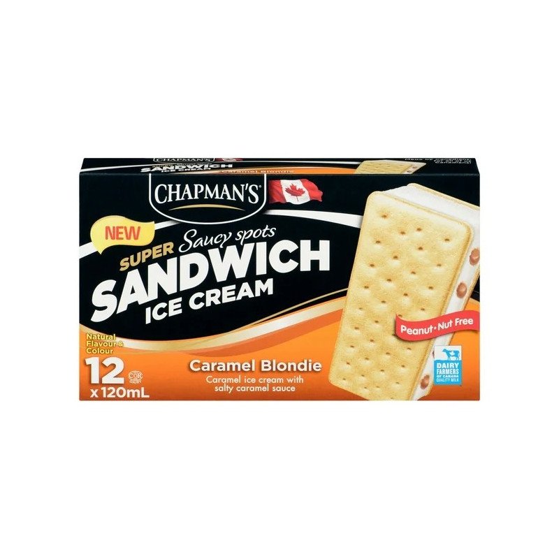 Chapman's Super Saucy Spots Sandwich Ice Cream Caramel Blondie 12 x 120 ml