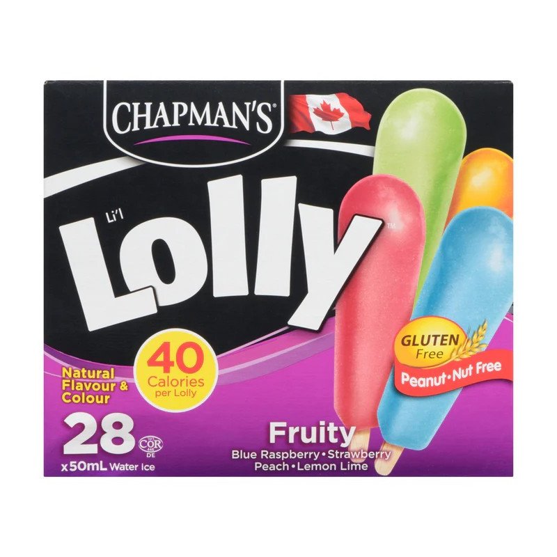 Chapman's Li'l Lolly Fruity Blue Raspberry Strawberry Peach Lemon Lime Water Ice 28's