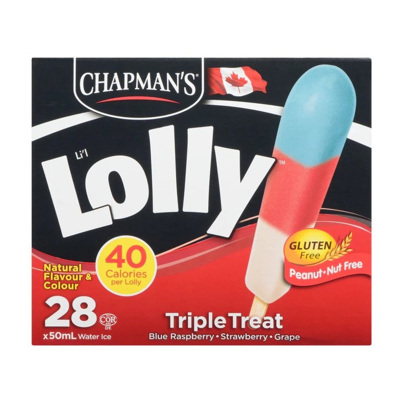 Chapman's Li'l Lolly Triple Treat Blue Raspberry Strawberry Grape Water Ice 28's