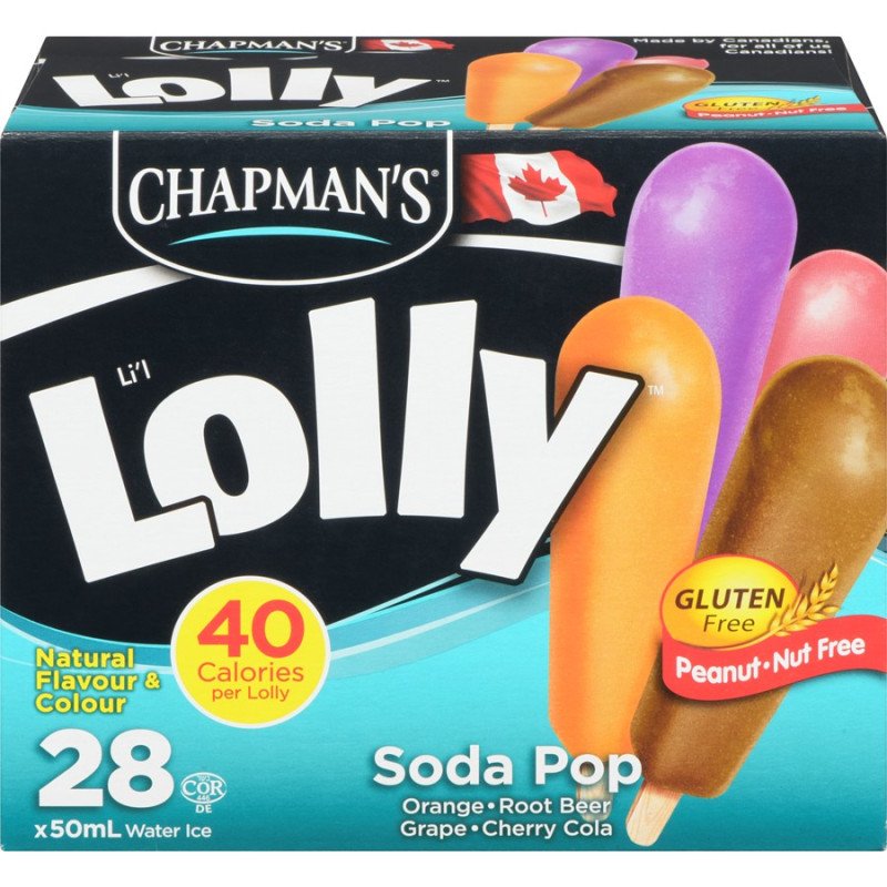 Chapman's Li'l Lolly Soda Pop Orange Root Beer Grape Cherry Cola Water Ice 28's