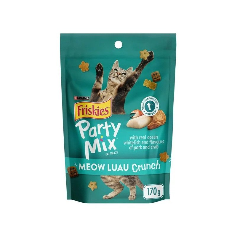 Friskies Party Mix Cat Treats Meow Luau Crunch with Real Ocean Whitefish 170 g