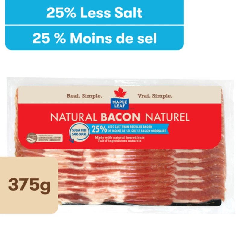 Maple Leaf Natural Smoked Sliced Bacon Salt Reduced 375 g