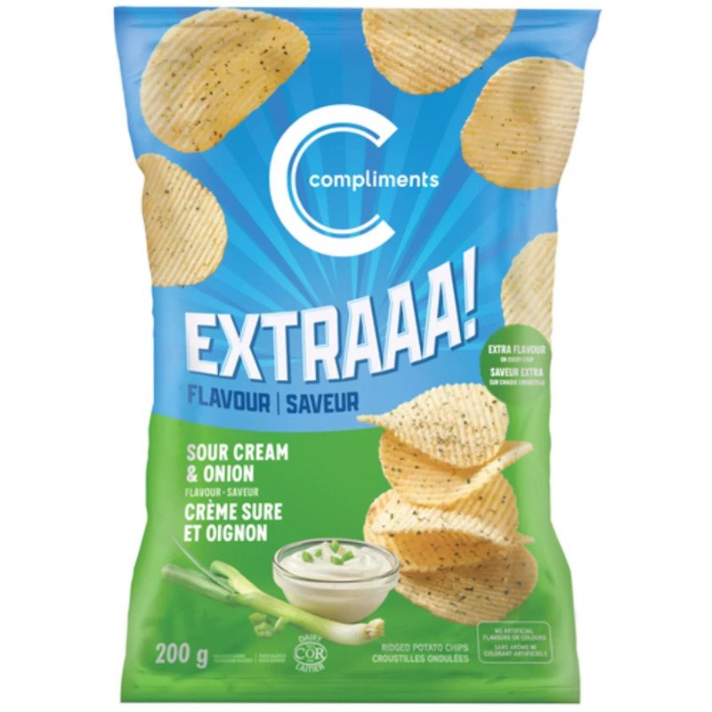 Compliments Extraaa! Flavour Ridged Sour Cream & Onion Potato Chips 200 g