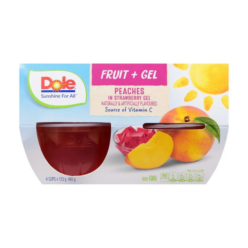 Dole Peaches in Strawberry Gel 4's 492 g