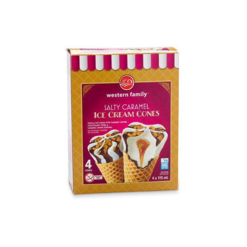 Western Family Ice Cream Cones Salted Caramel 4 x 115 ml