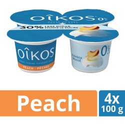Oikos Greek Yogurt 30% Less Sugar Peach 0% 4 x 100 g
