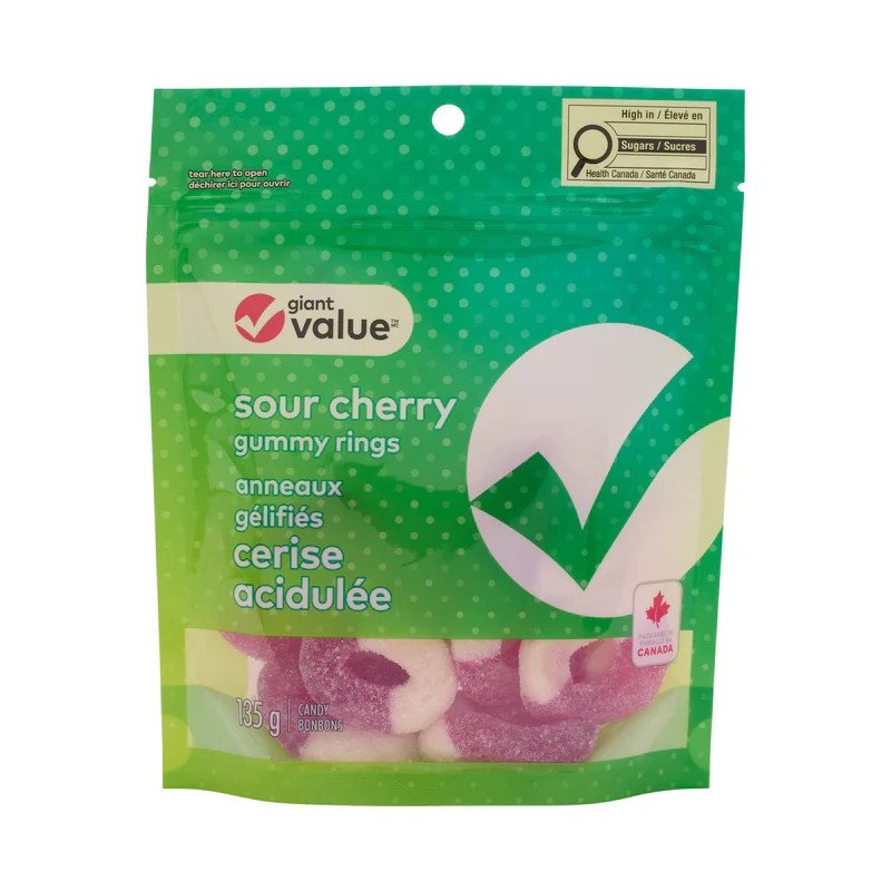 Giant Value Sour Cherry Gummy Rings Candy 135 g