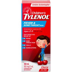 Children’s Tylenol Fever & Sore Throat Pain Dye Free Cherry 100 ml