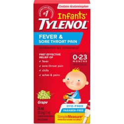 Infants’ Tylenol Fever & Sore Throat Pain Grape Dre-Free Drops 24 ml