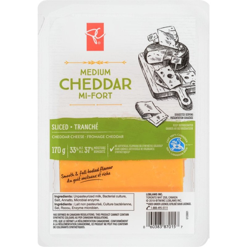 PC Cheese Slices Medium Cheddar 170 g