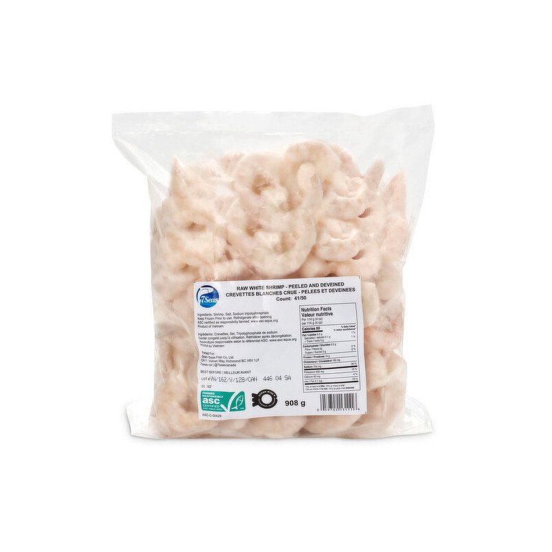 7 Seas White Shrimp Raw 41-50 Peeled & Deveined 908 g