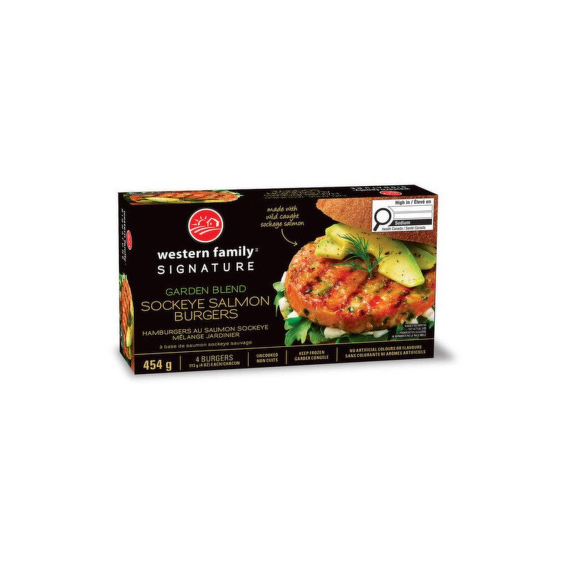 Western Family Signature Garden Blend Sockeye Salmon Burgers 454 g