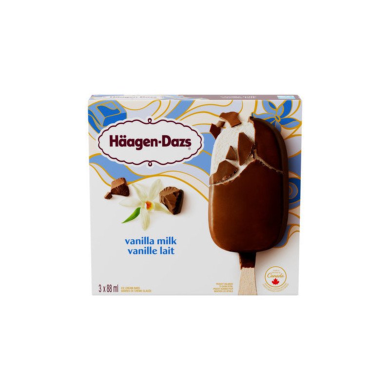 Haagen Dazs Ice Cream Bars Vanilla Milk Chocolate 3 x 88 ml