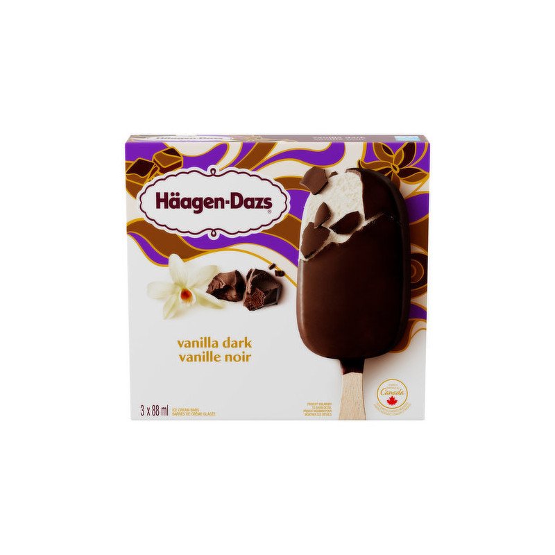 Haagen Dazs Ice Cream Bars Vanilla Dark Chocolate 3 x 88 ml