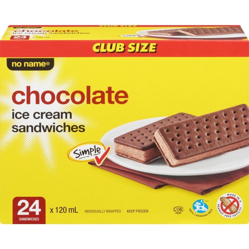 No Name Ice Cream Sandwiches Chocolate 24 x 120 ml