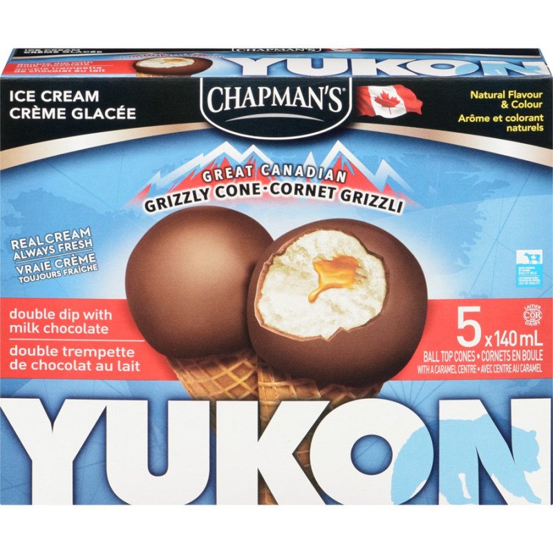 Chapman's Yukon Ice Cream Great Canadian Grizzly Cone Double Dip with Milk Chocolate 5 x 140 ml