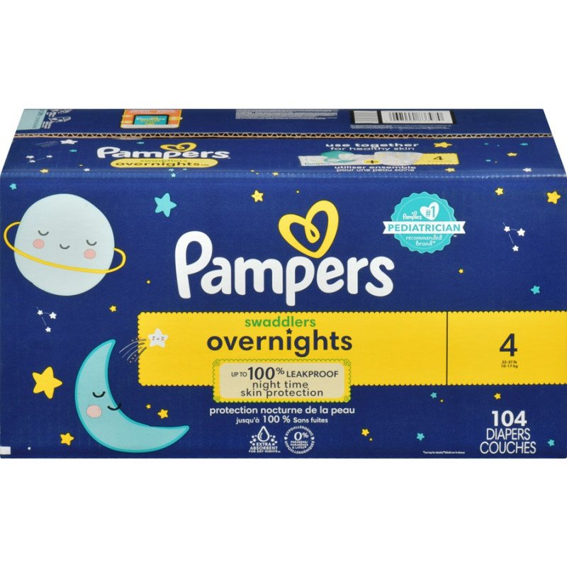 Pampers Swaddlers Overnights Diapers Size 4 104's